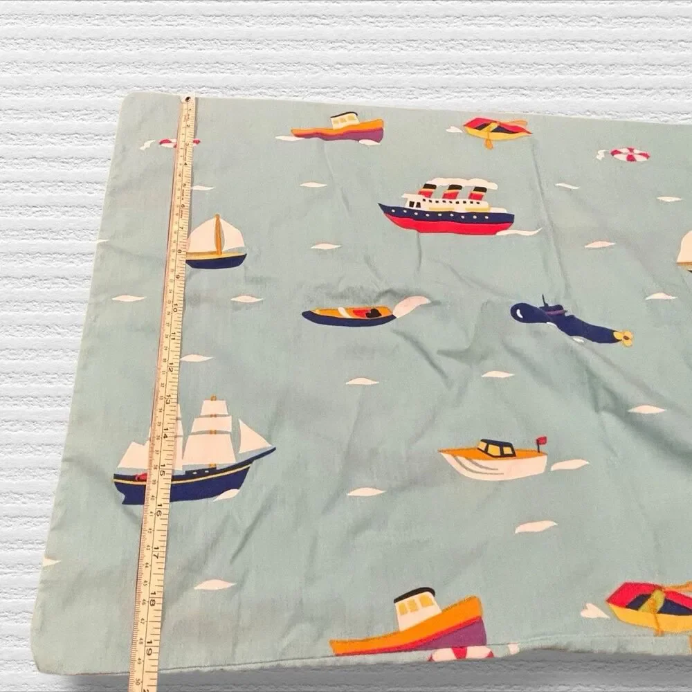 Vintage Olive Kids Boats Pillowcase Dan River 2000 Nautical Ships Buoys USA
